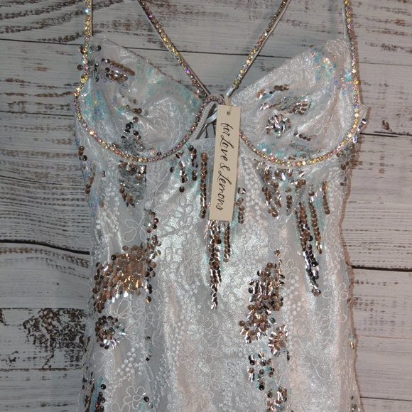 For Love And Lemons Dresses & Skirts - FOR LOVE AND LEMONS Opal Mini Dress w/ Silver Sequins Rhinestones Size Small NWT